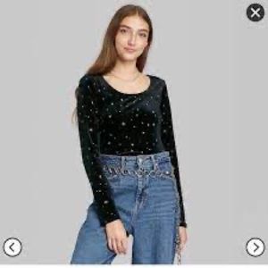 Women’s Open Back Lace-up Bodysuit - Wild Fable™- Black Velour Galaxy- Size M